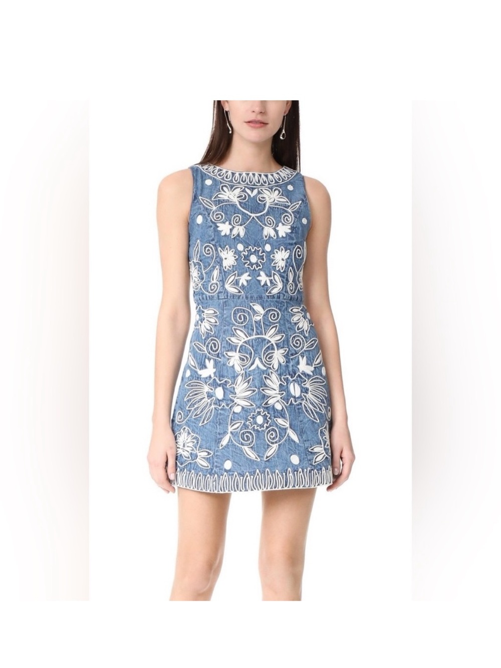 Alice and Olivia Lindsey embroidered cotton chambray mini dress